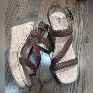 B.O.C BY BORN Chrissy Womens Size 9 Cork Wedge Brown Braided Sandals for Summer